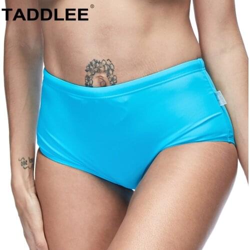 Taddlee Brand Womens Classic Swim Bottom Bikini Swimwear Basic Swimsuits Solid Blue Bathing Suits High Waist Cut Full Coverage