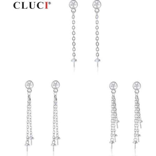 CLUCI Silver 925 Stud Pearl Earring Mounting for Women Wedding Sterling Silver Multiple Link Simple Earrings Jewelry SE144SB