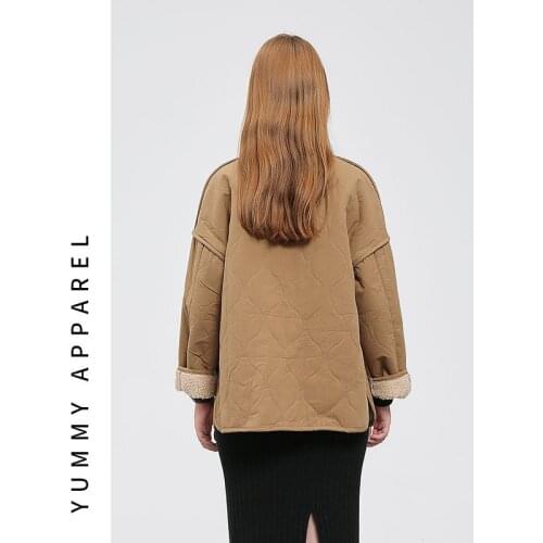 Mid-length coat women fall/winter 2020 new fashion lamb wool loose warm solid color round neck jacket