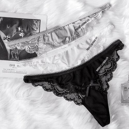 3PCS New women`s underwear female sexy thongs lace letter low waist ice silk panties briefs hollow out lingerie g string M-XL