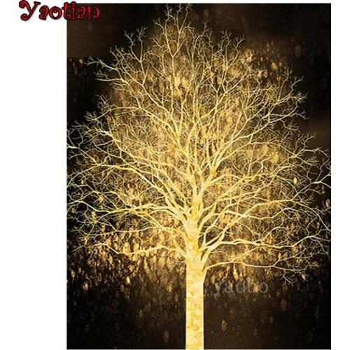 Diamond Embroidery Wealth Tree Golden Abstract Art Diamond Painting 5D Diamond Mosaic Full Square Round Drill Decoration Gift