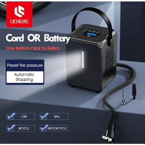 Licheers Car Air Compressor Inflator Pump LED Lamp For Car Motorcycle Bicycle Tire Inflatable Wireless/Wire Electric Air Pump