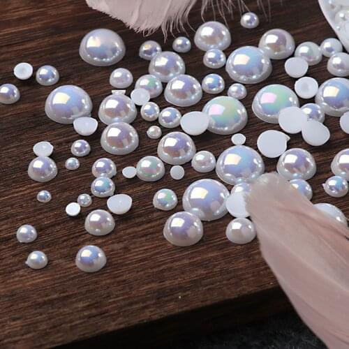 AB White Half Pearl Mixed Size from 1.5mm To 10mm DIY Craft ABS Resin Flatback Half round imitation pearls For Nail Art