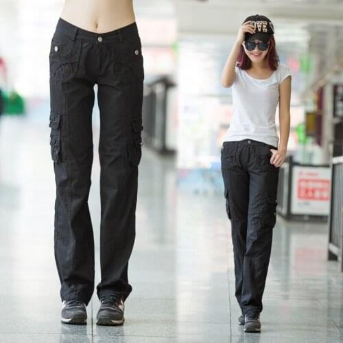 Spring Autumn Women Multi Pocket Cargo Pants Female Outdoor Sports Training Army Camouflage Straight Tube Overalls Long Trousers