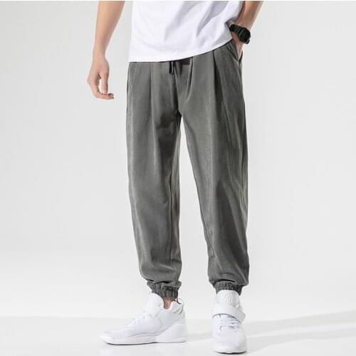 Summer Hip Hop Harem Pants Men Joggers Ankle-Length Loose Trousers Male Casual Baggy Tie Feet Pants Streetwear