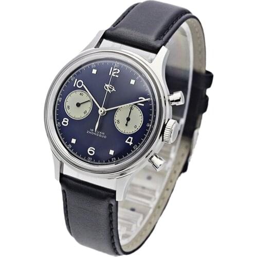 38mm Mens RED STAR 1963 Seagull Watches Genuine Leather Strap ST19 Movt Blue Gooseneck Man Pilot Chronograph Speed Master Watch