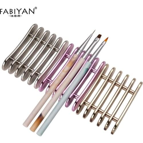 Nail Art Brush Holder Pen Rest Display Stand Plastic Manicure Tools Acrylic Silver Purple Gold 5 Grids