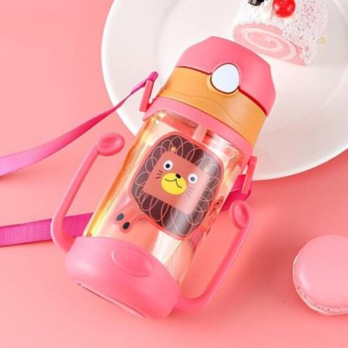 Kids baby Water Bottle Cartoon Portable Baby Leak Proof Straw Water Bottle Sippy Cup with Lanyard 400ml baby feeding supplies
