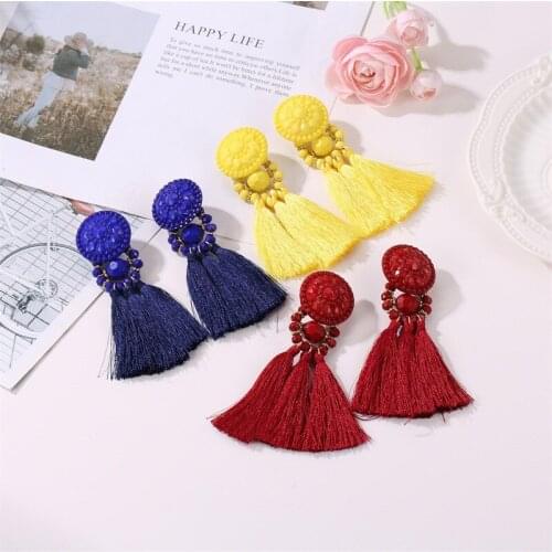 Long Tassel Earrings Crystal Rhinestone Korean Vintage Blue Pink Red Stud Earrings For Women Christmas Earrings