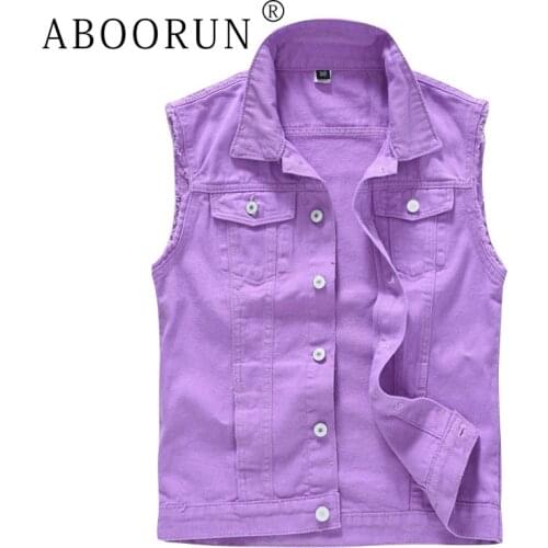 ABOORUN Mens Punk Denim Vests Wing Embroidery Ripped Hole Waistcoat Casual Sleeveless Coat 5XL