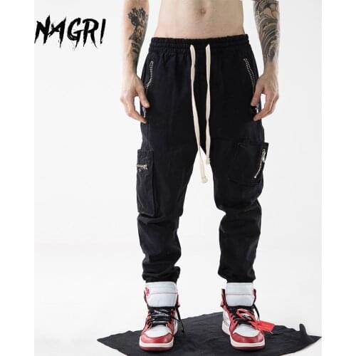 Hip Hop Harem Joggers Men Black Pants Multi-pocket Metal Zipper Cargo Pants Streetwear Casual Male Overalls Sweatpants Hombre