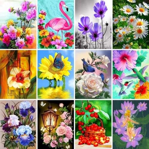 GATYZTORY 5D DIY Diamond Painting Flower Kit Full Drill Square Embroidery Mosaic Art Picture of Rhinestones Gift Home Decor