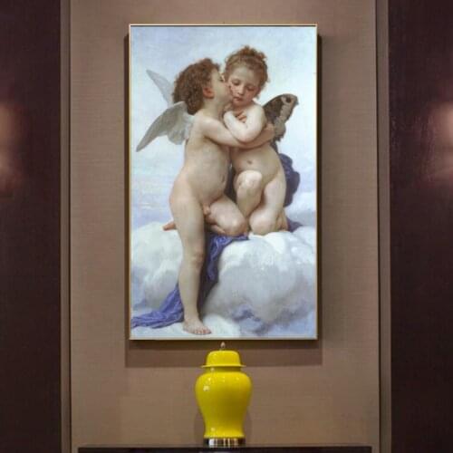 Famous Painting William Adolphe Bouguereau First Kiss Posters and Prints Wall Art Canvas Painting Pictures for Living Room Decor