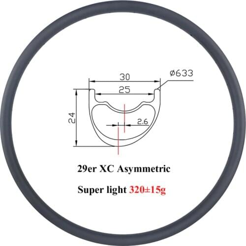 Super light 320g 29er MTB XC 30mm asymmetric 24mm deep offset 2.6mm carbon rim cross country asymmetry 29 inch rims 24 28 holes