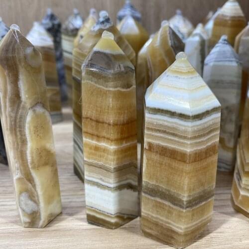 Natural Yellow calcite columns, single pointed pillar, ward off evil spirits, colored stone, Home Decoration Gift