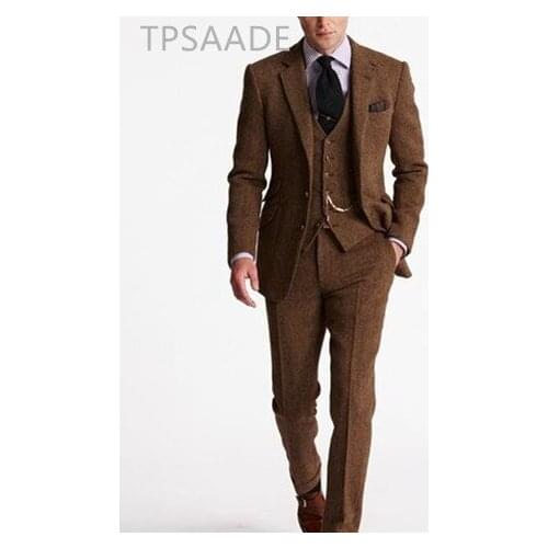 Brown three-piece single Suits for Men Custom Made Terno Slim Groom CustomWedding Mens Suit Masculino(Jacket+Pant+Vest)
