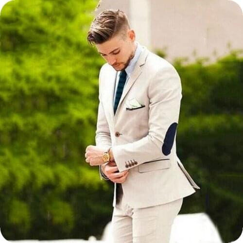 Fashion Beige Groom Wedding Suits For Men Casual Suits Notch Lapel Best Man Groomsmen Slim Fit Tuxedos Blazer Prom Terno 2 Piece