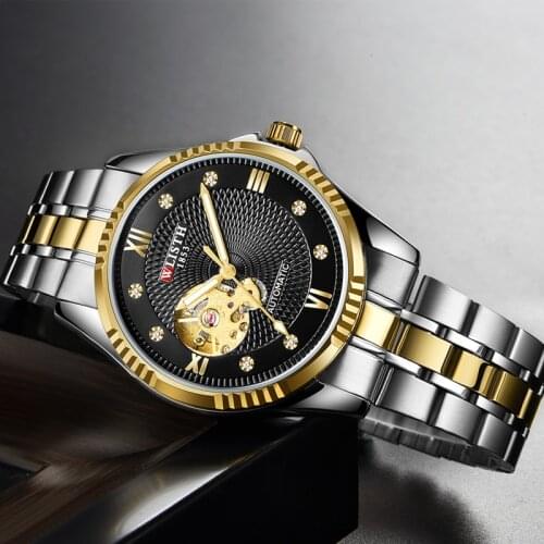 Mens Fashion Automatic Mechanical Watch Stainless Steel Hollow Skeleton Men Clock Orologio Uomo Top Business Waterproof Watches