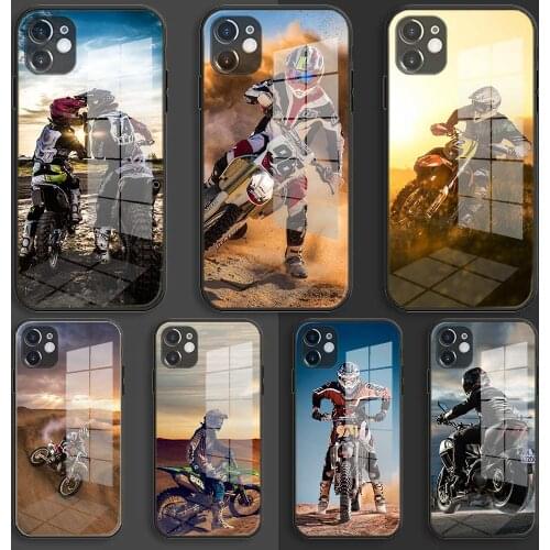 Glass Soft Silicone Balck Case Shell for iPhone 12 11 Pro X XS Max XR 8 7 6 Plus SE 2020 S Cover Moto Cross motorcycle sports