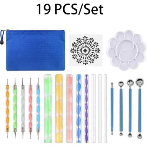 19PCS Mandala Dotting Tools Set Pen Dotting Tools Mandala Stencil Ball Stylus Paint Tray for Painting Rocks, Coloring, Drawing
