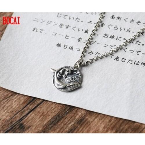 New S925 Silver Retro Matte Literary Sea Whale Charm Clavicle Chain Pendant Female Temperament Fashion Jewelry