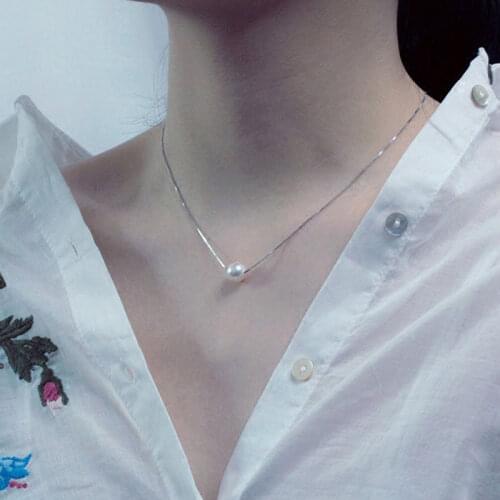 925 Sterling Silver Simple Classic 10mm Simulated Pearl Necklace For Women Elegant Necklace Jewelry Wholesale S-N55