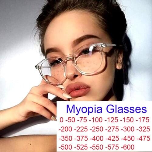 -0 to -6.0 Blue Light Blocking Myopia Prescription Glasses Ladies Fashion Clear Round Glasses Womens Spectacle Frames Okulary