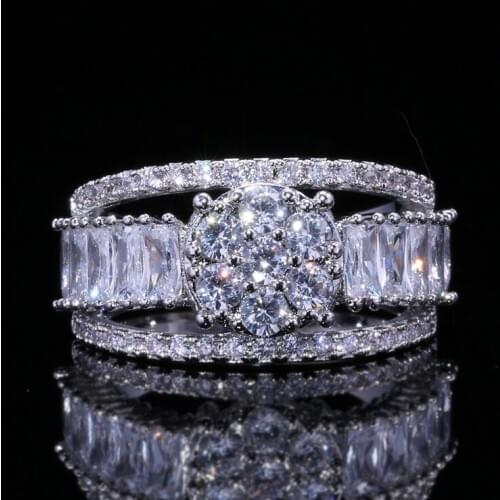 New Arrival Luxury Jewelry 925 Sterling Silver Princess Cut 5A Cubic Zirconia Party Women Wedding Engagement Band Ring Gift