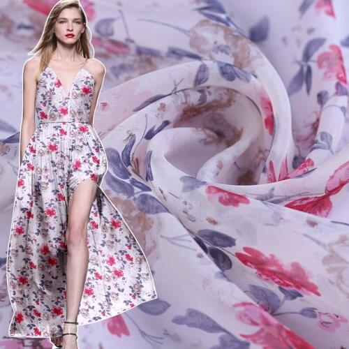 Digital Printing Silk Chiffon Fabric Thin Transparent Silkworm Silk Expansion Skirt Scarf Fabric Chiffon
