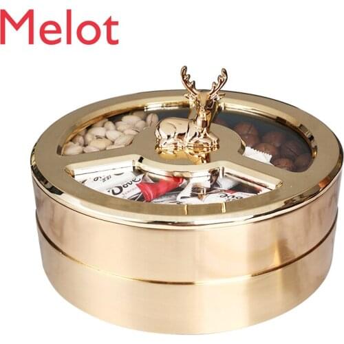 Modern Metal Light Luxury Living Room Coffee Table Double-Layer Fruit Plate Snack Dried Fruit Storage Box Alloy Dried Fruit Box