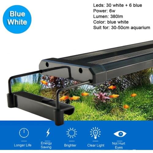 Aquarium LED Light Fish Tank Plant Grow Lights Lamp with Extendable Brackets White and Blue LEDs Lighting Fits for Aquarium