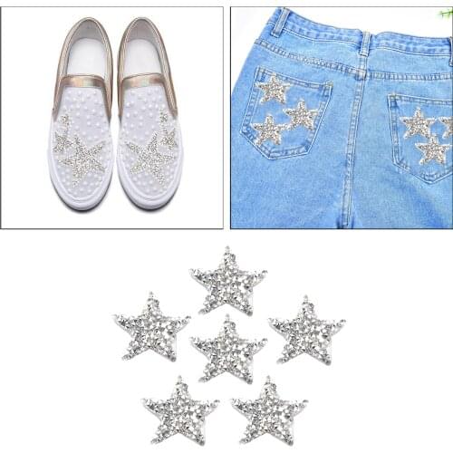 6PCS Rhinestone Star Patches Appliques Iron on Sew-on Appliques Patch Clothing Repair Decoration Patches for DIY Accessory