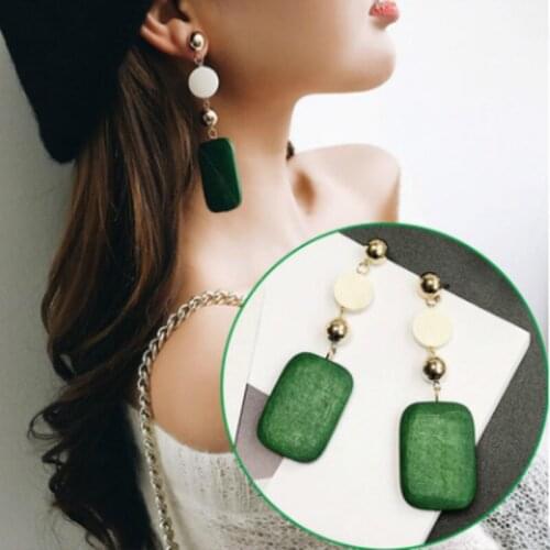 Vintage Handmade Square Geometry Drop Earrings for Women 2017 New Pending Wood Earring 2017 New Gift