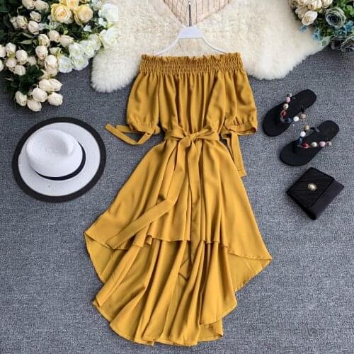 Vintage Slim Asymmetrical Summer Sexy Off Shoulder Bandage Midi Dress Party Women Casual Sashes Irregular Tie Beach Vestidos