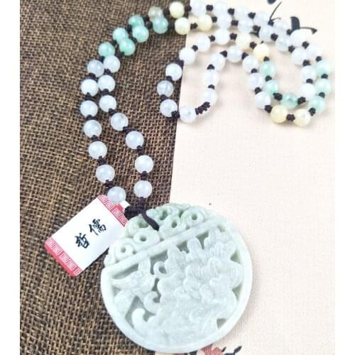 Zhe Ru Jewelry Pure Natural Jadeite Light Green Magpie Peony Pendant Tricolor Ice Bottom Jade Bead Chain Send A Certificate