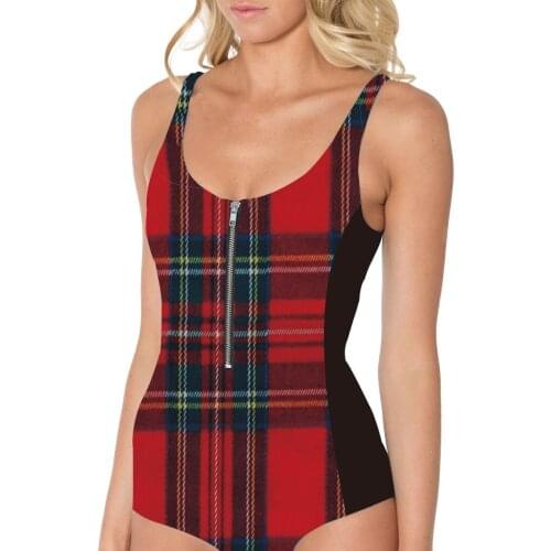 New Plus Size England Style Plaid High Waist Swimsuit Active Women Bathing Suit 3 Patterns S To 3xL