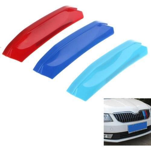 3 Pcs 3D Car Front Grilles Trim Sport Strips Cover For Skoda Octavia A7 2015-2017