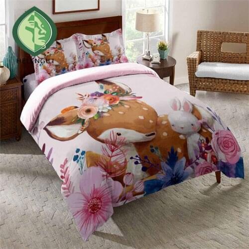 HELENGILI 3D Bedding Set Deer Print Duvet Cover Set Bedclothes with Pillowcase Bed Set Home Textiles #YC-346
