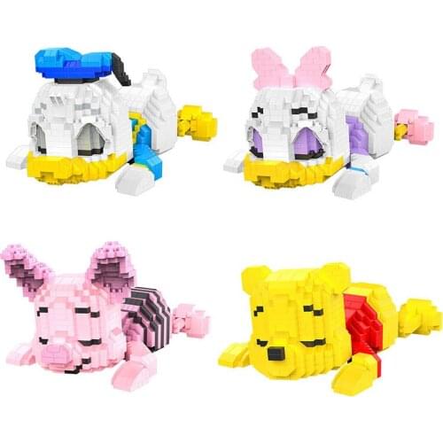 3D Mini Building Blocks Cute Sleep Daisy Donald Duck Piglet Winnie DIY Micro Diamond Brick Cartoon Figures Toys For Kid Gift