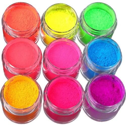 9 Colors Nail Art Decorations Dust Fluorescence Gel Nails Decorations,Nail Art Powder Nails Tools