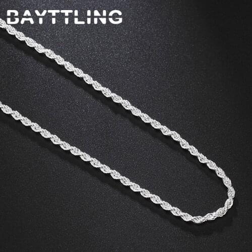 BAYTTLING New 16/18/20/22/24 Inch 925 Sterling Silver 2MM Twisted Rope Chain Necklace For Woman Man Fashion Wedding Jewelry Gift