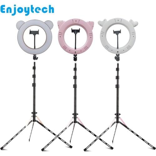 Aluminum Alloy Tripod Holder with Cute 11inches 28cm LED Ring Flash Lamp for Live Streaming Video Bloggers Photography Vlog
