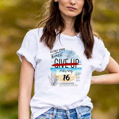 Beach Summer Style White Print t shirt women 100% Cotton tops & tees Trendy Printed Casual O-Neck Brand womens tee shirts