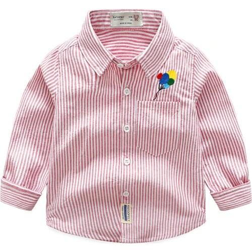 Boys Cotton Shirts Long Sleeve Stripe Turn-down Collar Children Clothes Casual Baby Boy Shirt Spring Blouse Boy Pink Blue Shirt