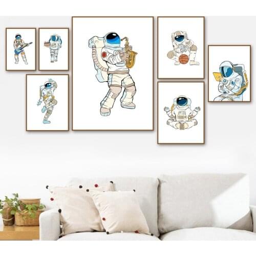 Cute Cartoon Astronaut Space Music Sports Wall Art Canvas Painting Nordic Posters And Prints Wall Pictures For Living Room Decor