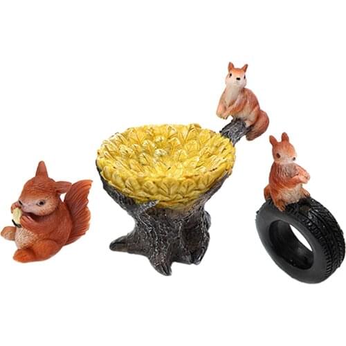 3Pieces Fairy Garden Miniature Figurines Ornaments Resin Squirrel Bonsai Craft Decor Accessories Kit