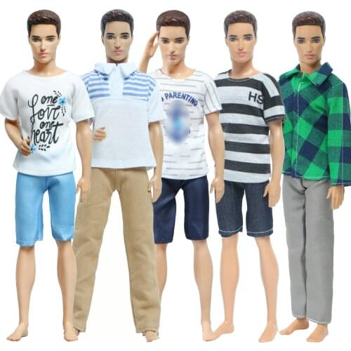 Handmade Mens Doll Outfits 5 Set/Lot Shirt Trousers Summer Daily Wear Clothes for Barbie Doll Friend Ken Doll Accessories Toy