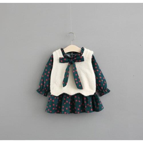 Girls Clothes Sets Children Clothing Autumn Fashion Style Girls Dress+Sweater Vest 2Pcs Suit Baby Kids Clothes with Big Bow 0-4Y