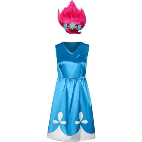Trolls Cosplay Suit for Adult Women Bobby Princess Dress with Red Hairpiece Wig Heroine Anna Kendrick Halloween Carnival Costume