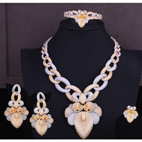 LARRAURI 2020 Luxury Wheat Leaf Dubai Gold Jewelry Set Nigerian Wedding African Beads Bridal Jewellery Set Cubic Zircon Jewelry